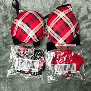 Red Plaid Bra and Panties with Black Straps